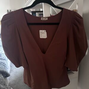Elegant Women's Puff Sleeve Blouse in Brown